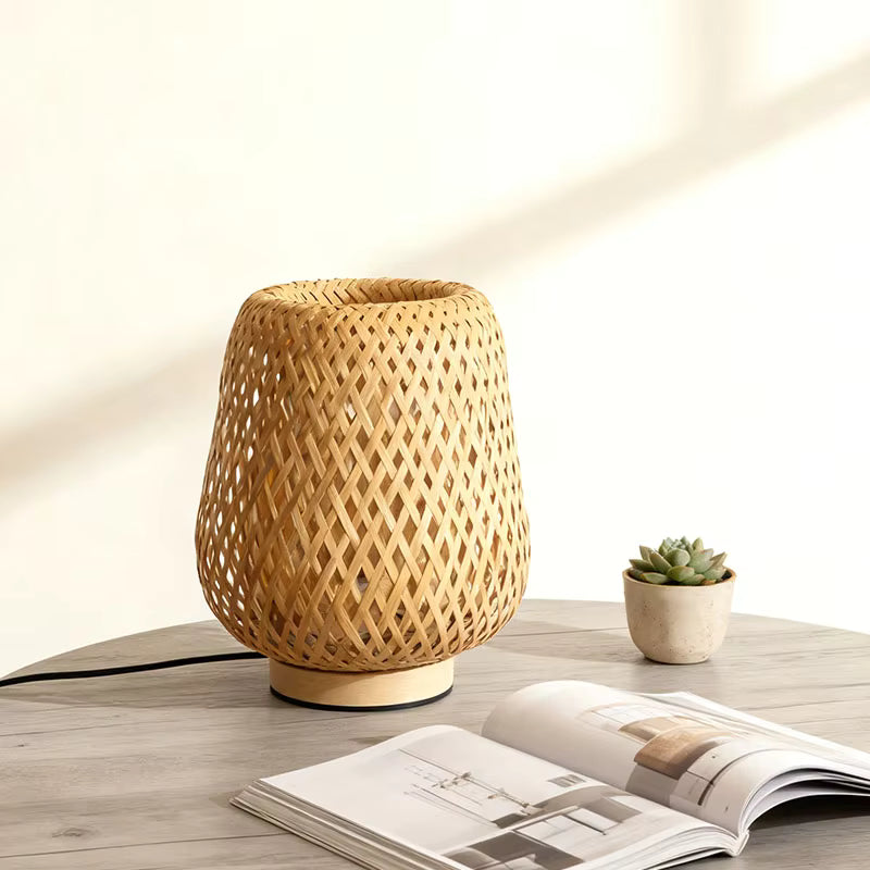 Hollow Woven Bamboo Table Lamp | Open-Weave Bamboo Bedside Light