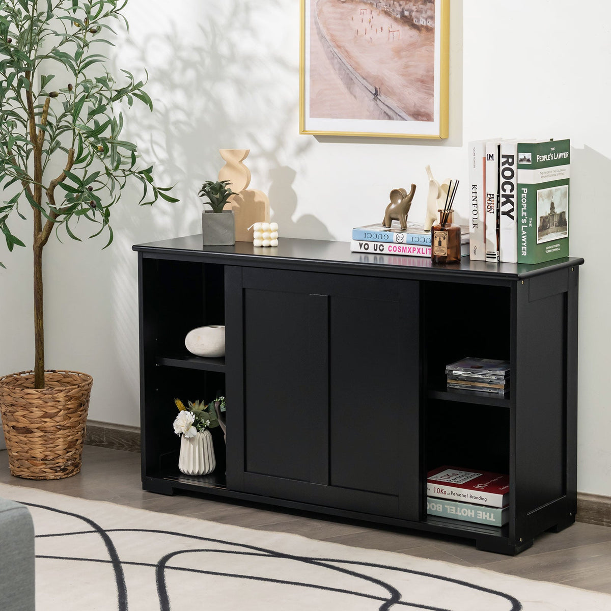 Storage Cabinet with Wood Sliding Door for kitchen or dining room