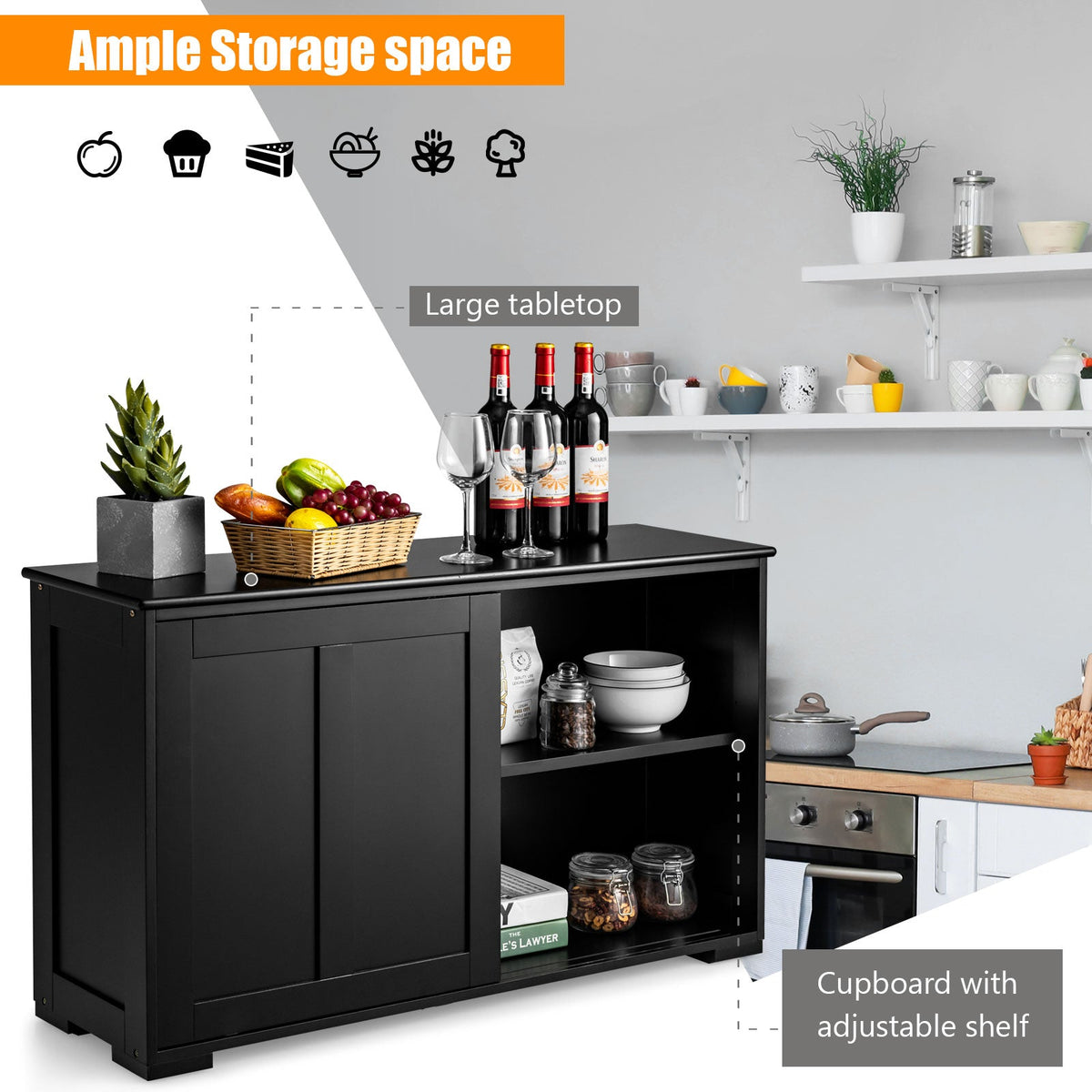 Storage Cabinet with Wood Sliding Door for kitchen or dining room