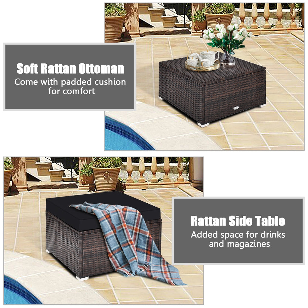 4 Pieces Ottoman Garden Patio Rattan Wicker Set with Cushion-Gray