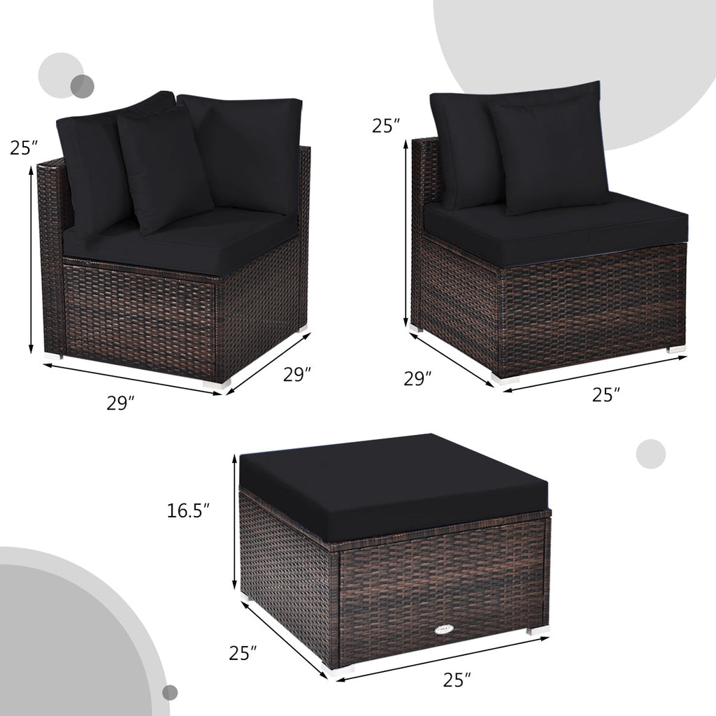 4 Pieces Ottoman Garden Patio Rattan Wicker Set with Cushion-Gray
