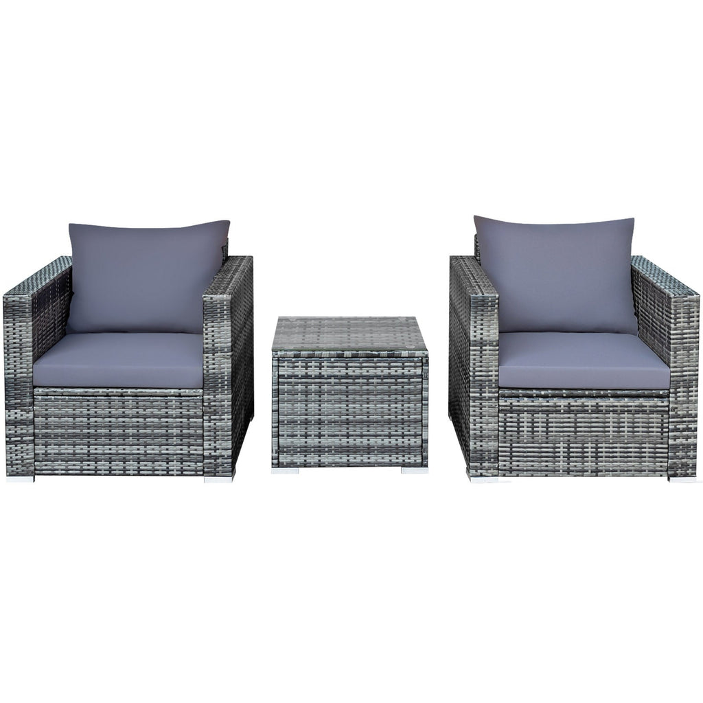 3 Pcs Patio Rattan Furniture Bistro Sofa Set with Cushioned-Navy