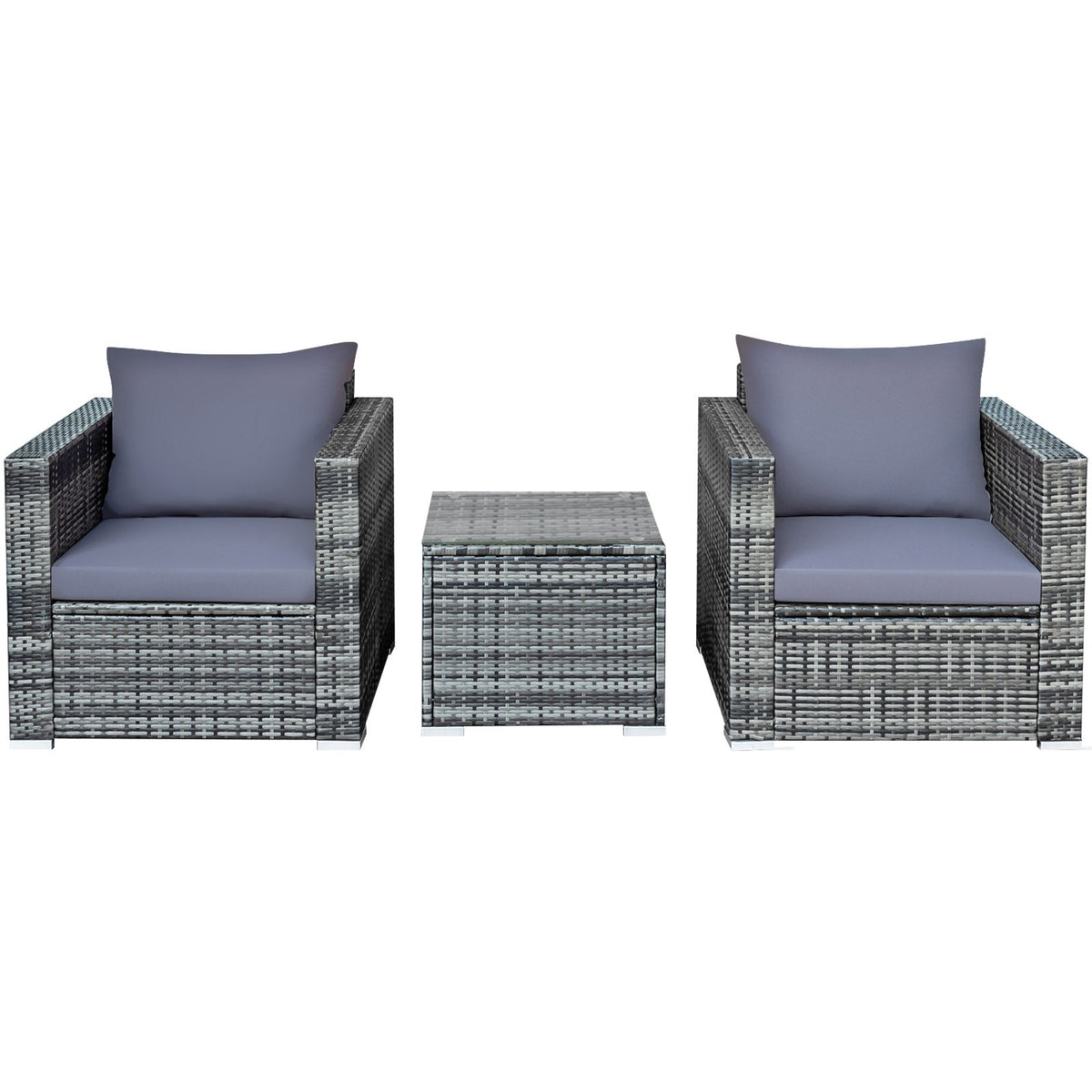 3 Pcs Patio Rattan Furniture Bistro Sofa Set with Cushioned-Navy