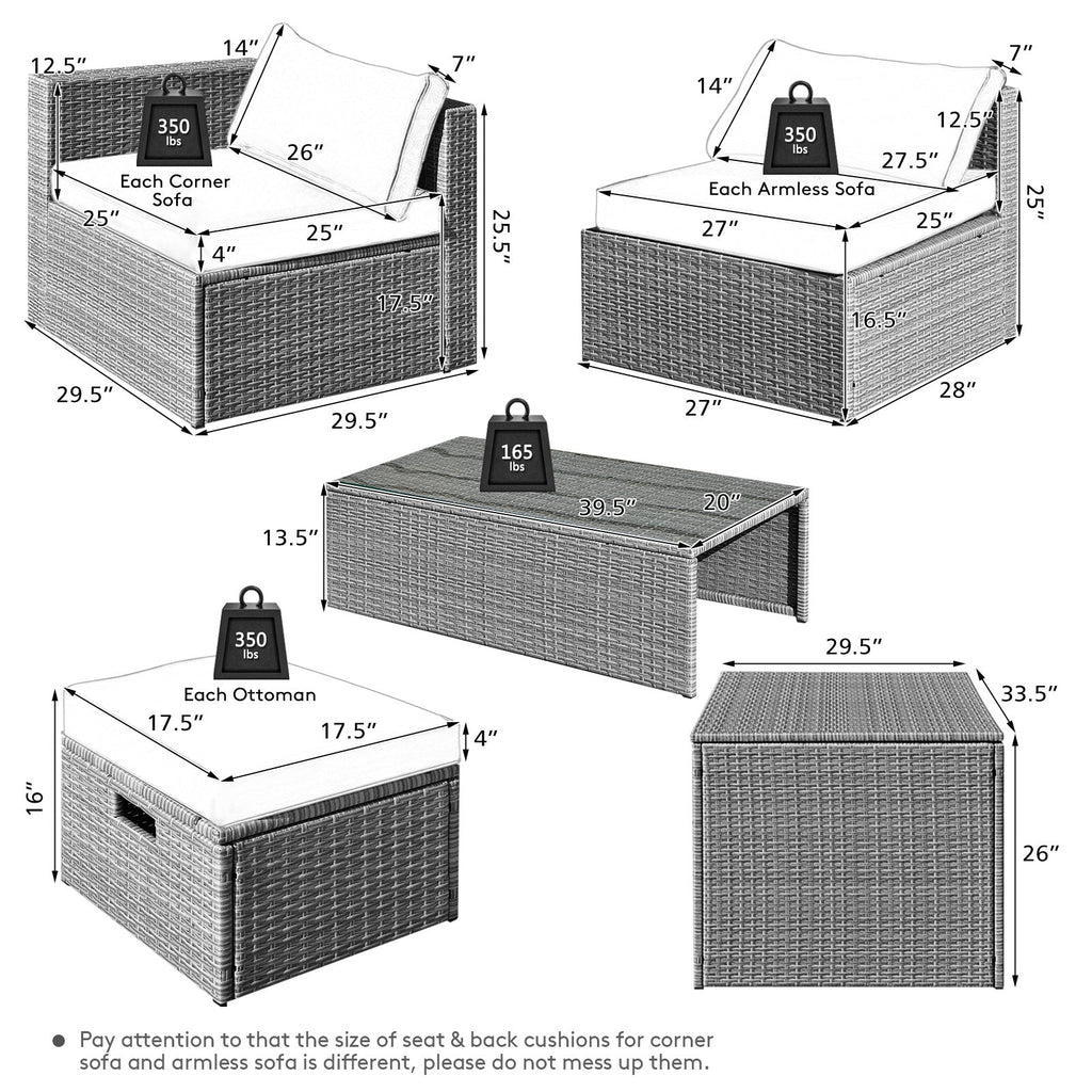 8 Pieces Patio Rattan Set with Storage Waterproof Cover and Cushion