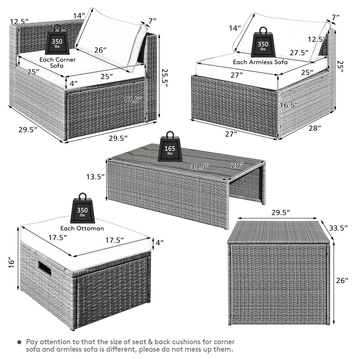 8 Pieces Patio Rattan Set with Storage Waterproof Cover and Cushion
