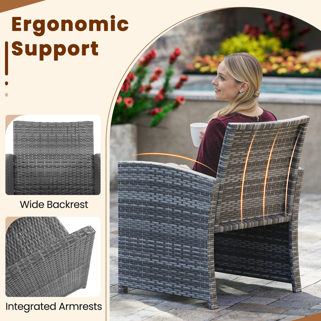 3 Pieces Patio Set, Tempered Glass Coffee Table and Soft Seat Cushions