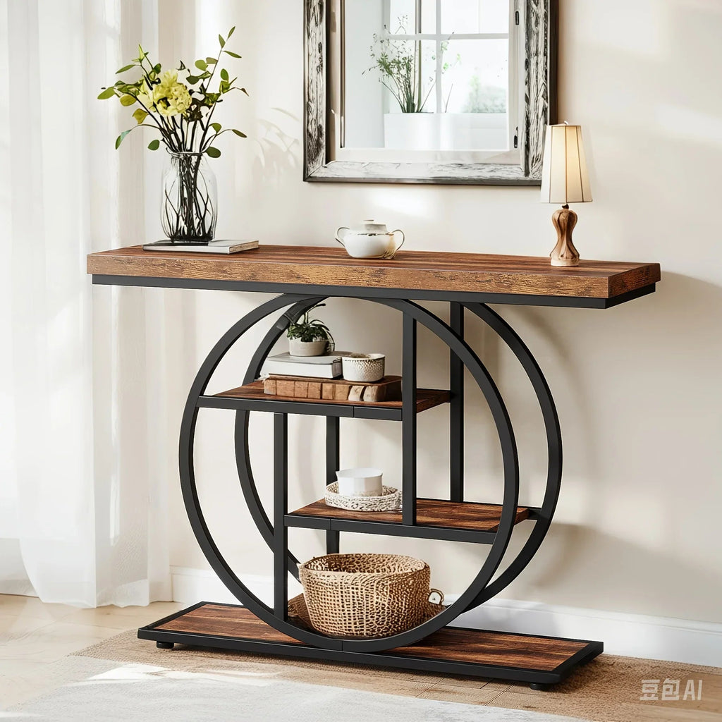 Console Table with 4 Tier Storage Shelves