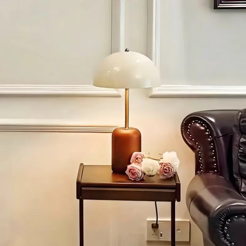 Modern Dome Metal & Wood Table Lamp