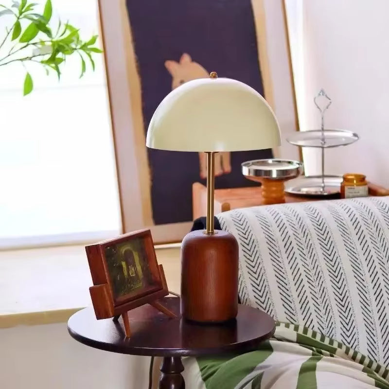 Modern Dome Metal & Wood Table Lamp