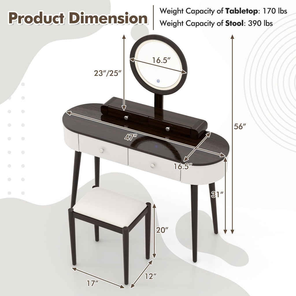 Makeup Vanity Table with LED Mirror and 3 Drawers