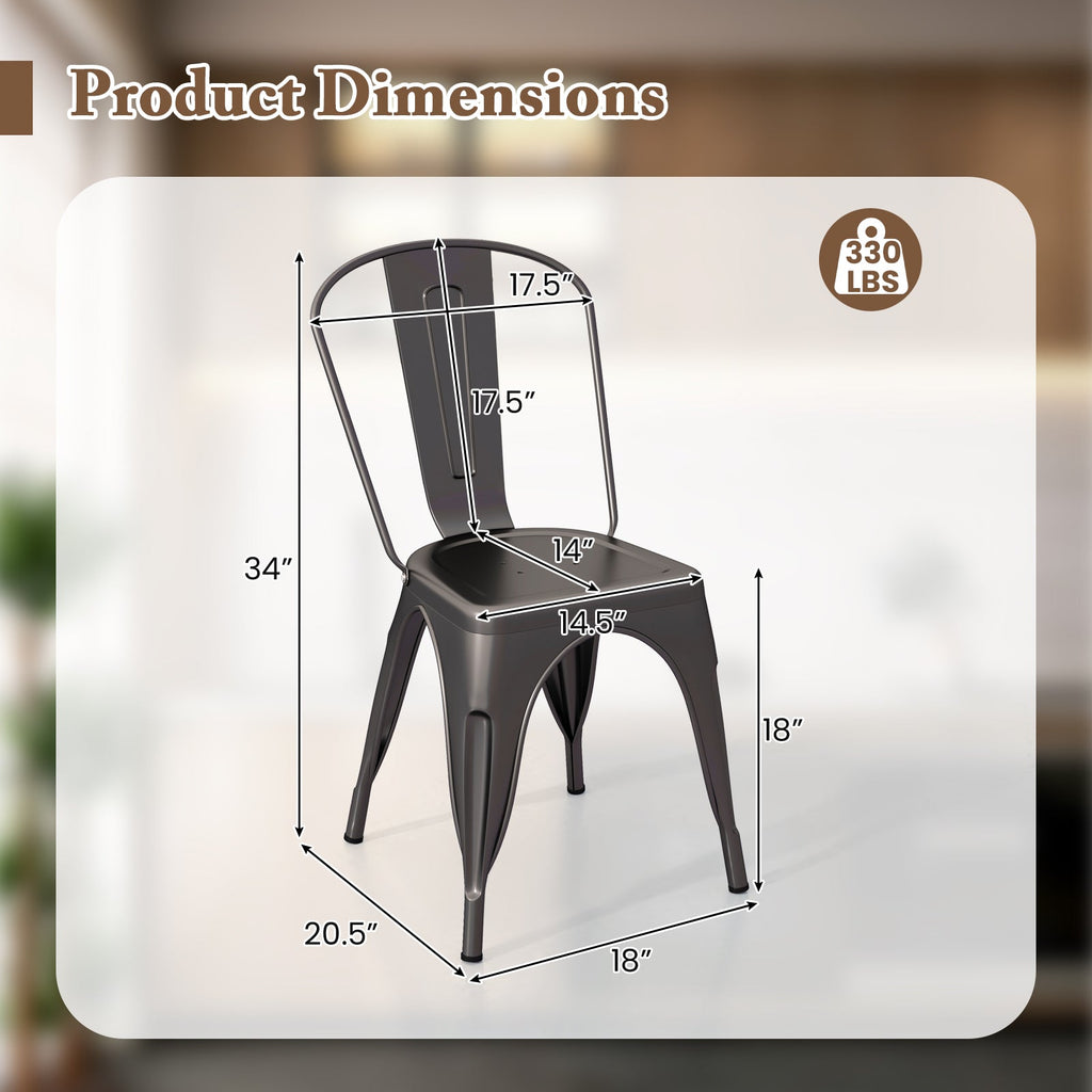 Metal Dining Chairs Set of 4 with Removable Backrest