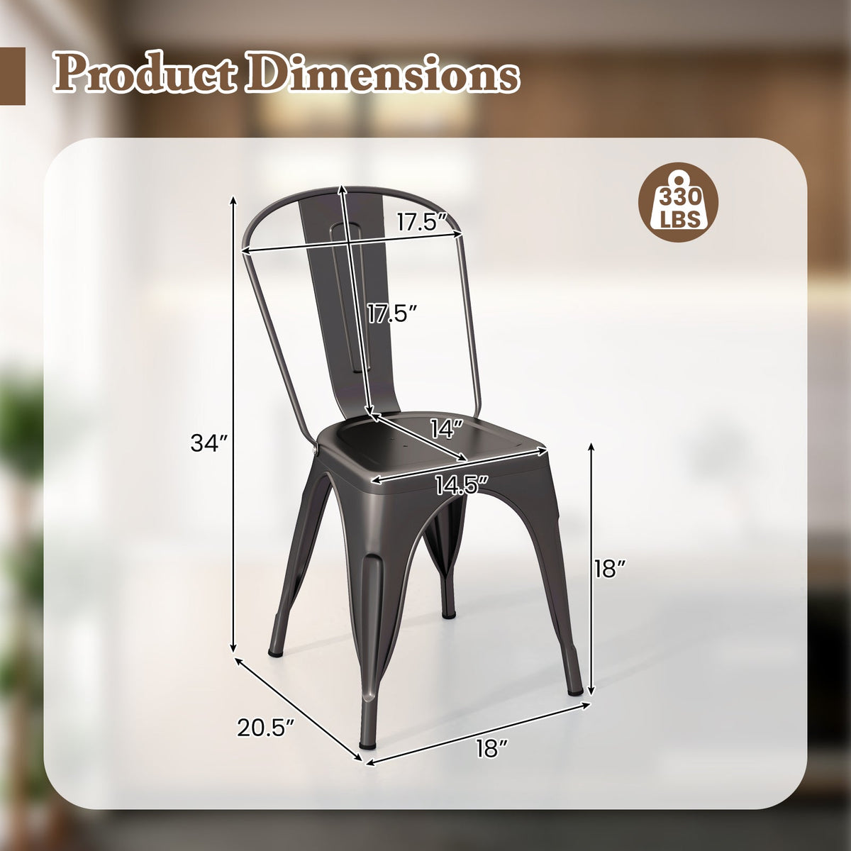Metal Dining Chairs Set of 4 with Removable Backrest