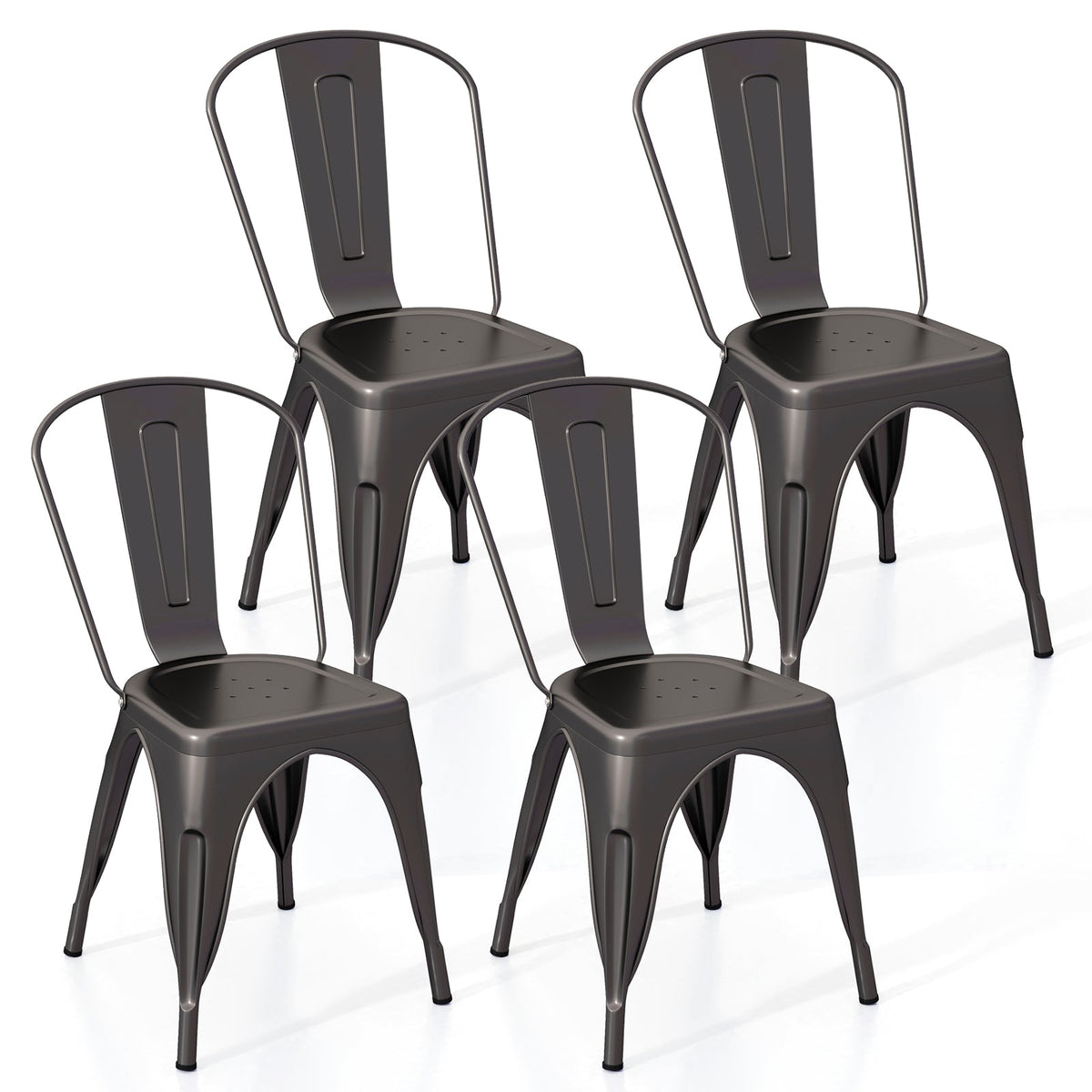 Metal Dining Chairs Set of 4 with Removable Backrest