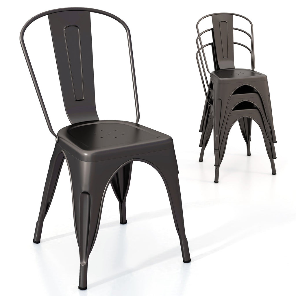 Metal Dining Chairs Set of 4 with Removable Backrest