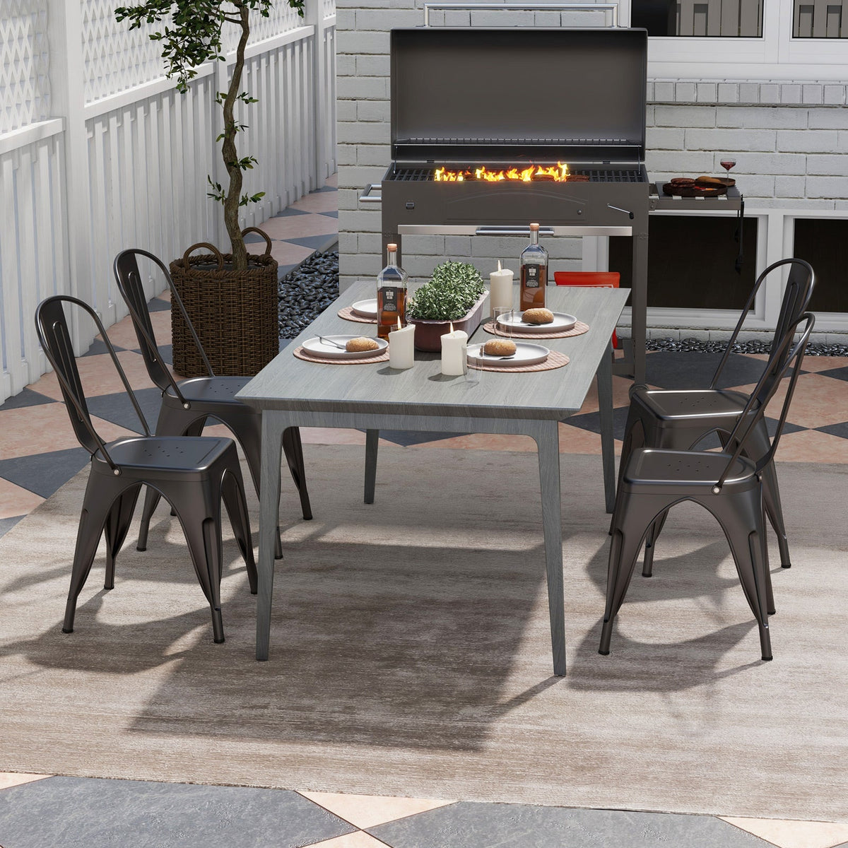 Metal Dining Chairs Set of 4 with Removable Backrest