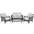 4 Pieces Patio Wicker Set Loveseat Sofa Coffee Table with Cushion-Beige