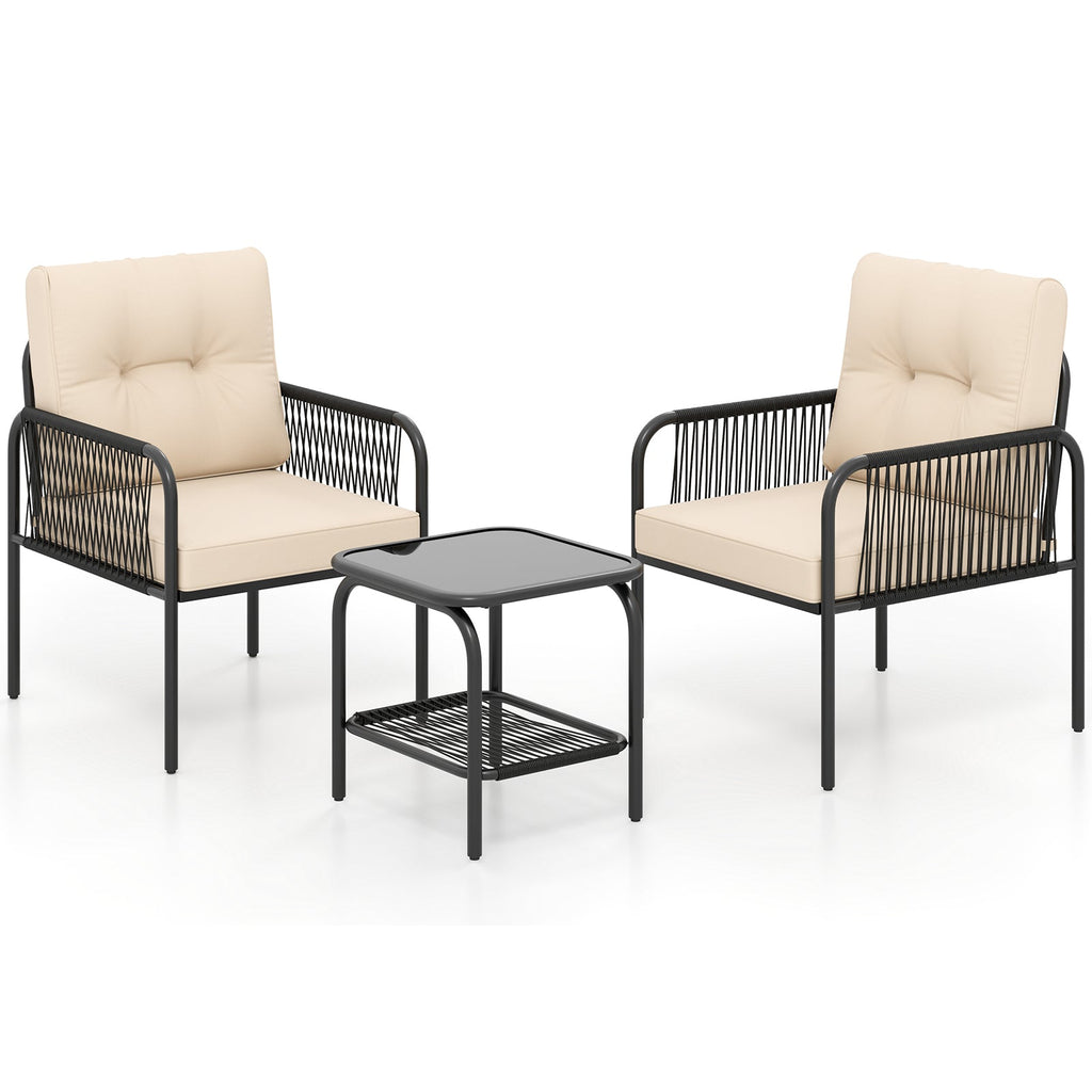 3 Pieces Patio Outdoor Wicker Rattan Furniture Conversation Set-Beige