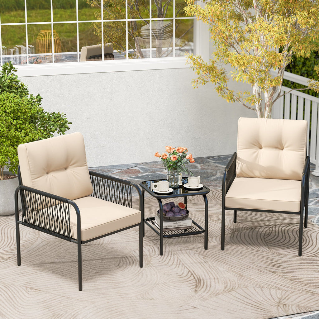 3 Pieces Patio Outdoor Wicker Rattan Furniture Conversation Set-Beige
