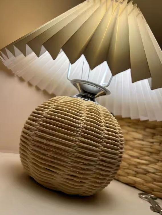 Handwoven Rattan Table Lamp – Cozy Bedside Lighting