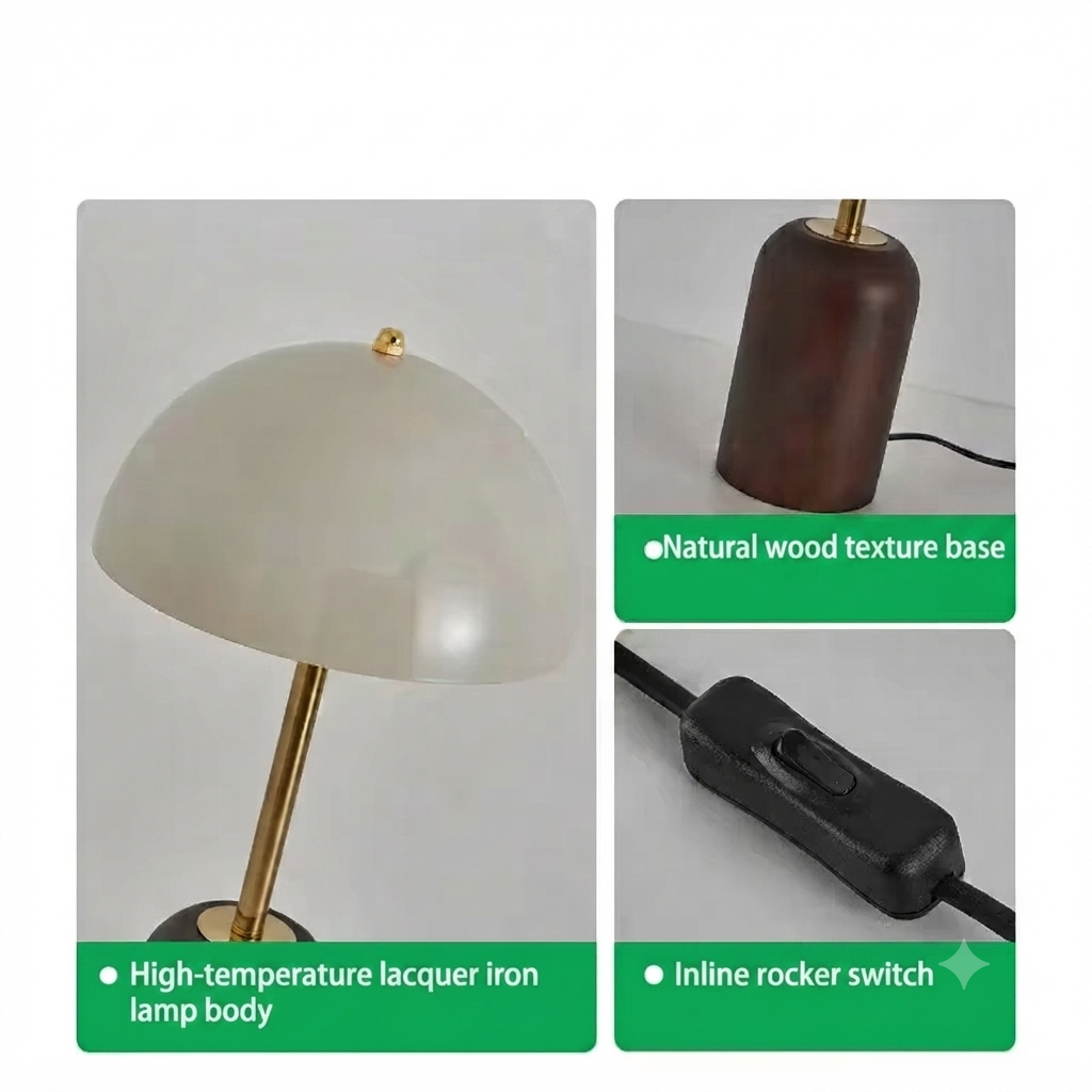 Modern Dome Metal & Wood Table Lamp