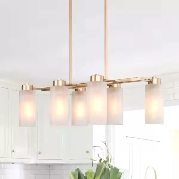 Modern Matte Brass Chandelier Linear Classic Deep Gold 6-Light