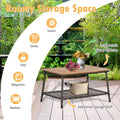 5 Pieces Patio Rattan Set Cushioned Sofa Armrest Wooden Tabletop