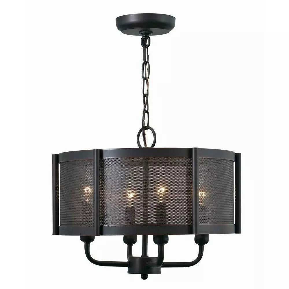4 Light 16 Wide Drum Chandelier With Metal