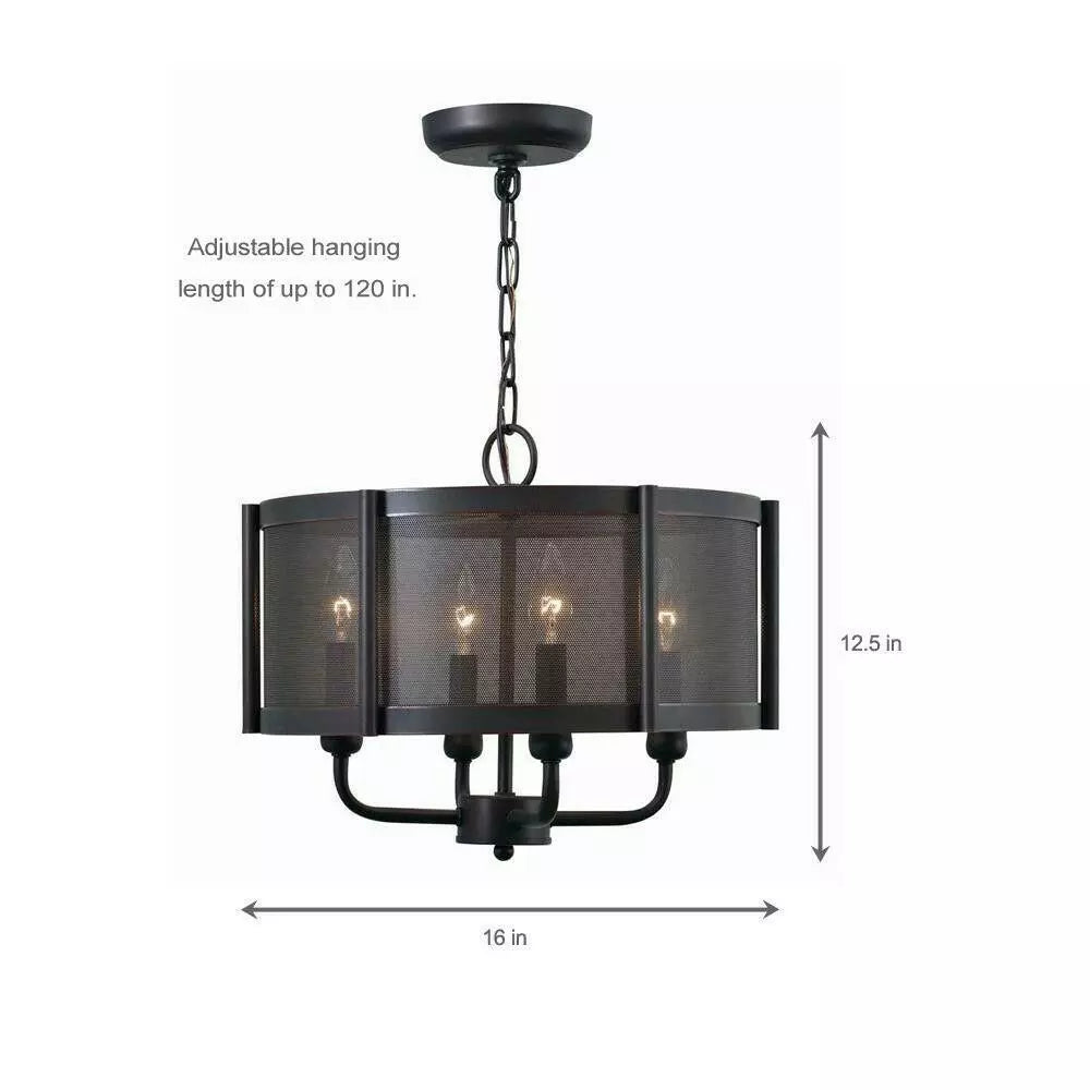 4 Light 16 Wide Drum Chandelier With Metal