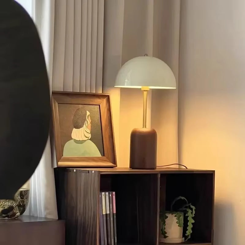 Modern Dome Metal & Wood Table Lamp