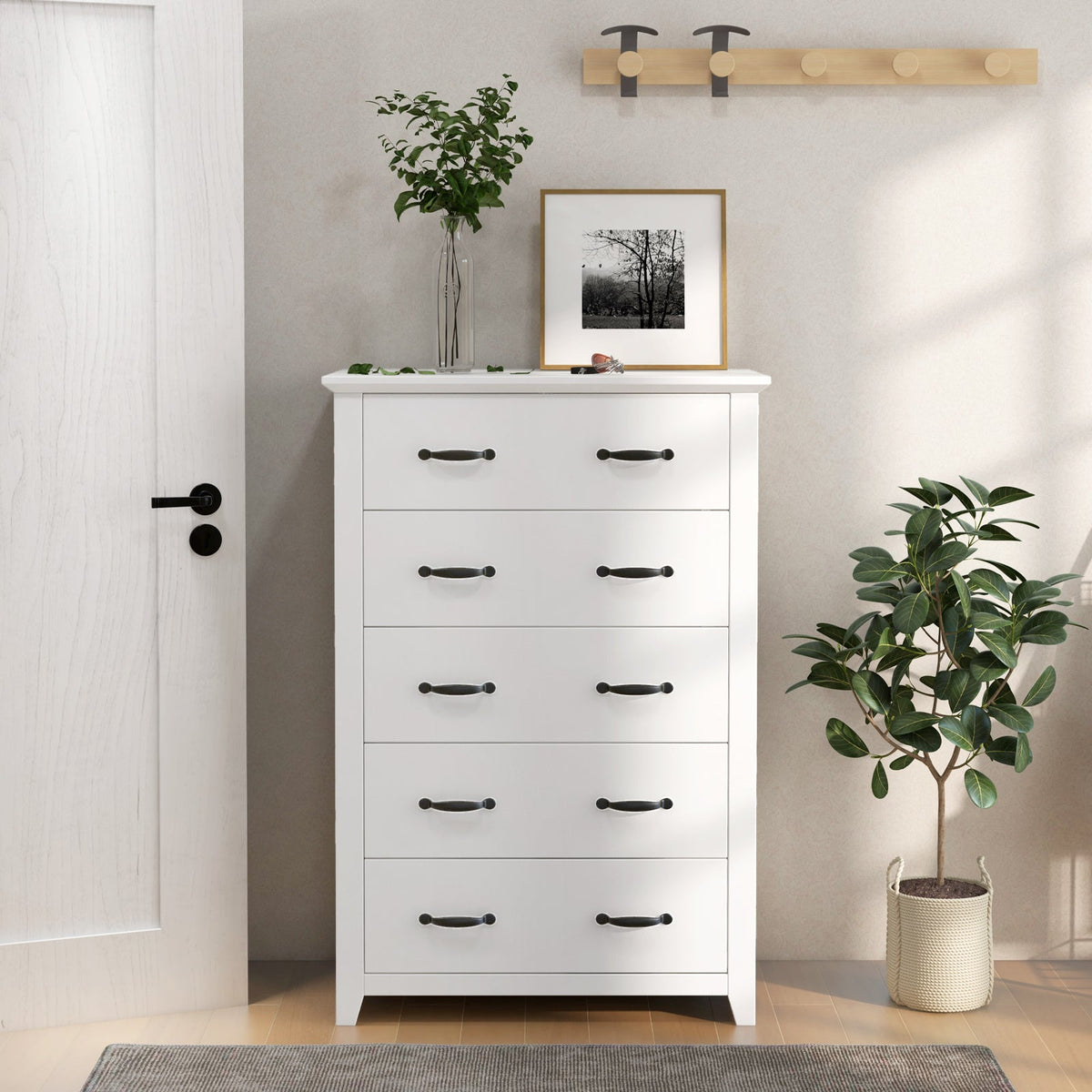 Tall Storage Dresser with 5 Pull-out Drawers for Bedroom Living Room