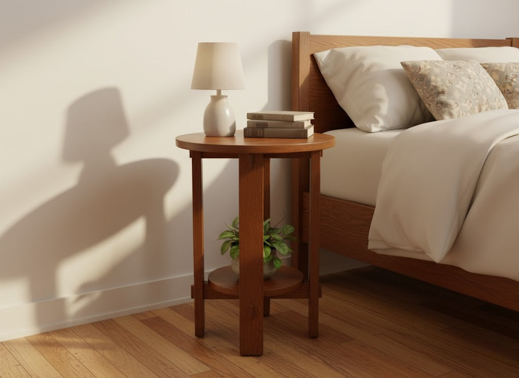 Mission Style Oak Round End Table
