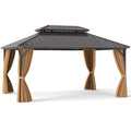16 x 12 Feet Hardtop Gazebo Aluminum Frame Permanent Pavilion with Curtains and Netting
