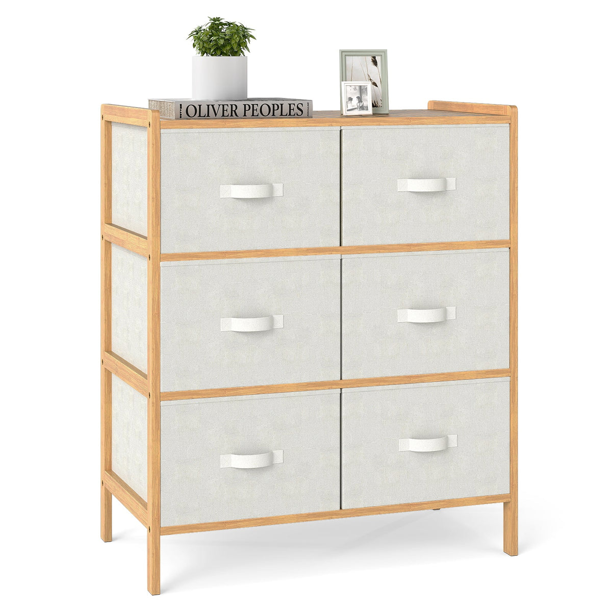 Fabric Dresser with 6 Drawers with 6 Folding Fabric Bins for Bedroom Living Room-Natural
