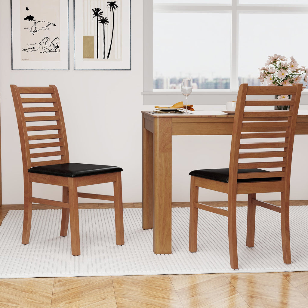 Set of 2 Wooden Dining Chairs with Rubber Wood Legs