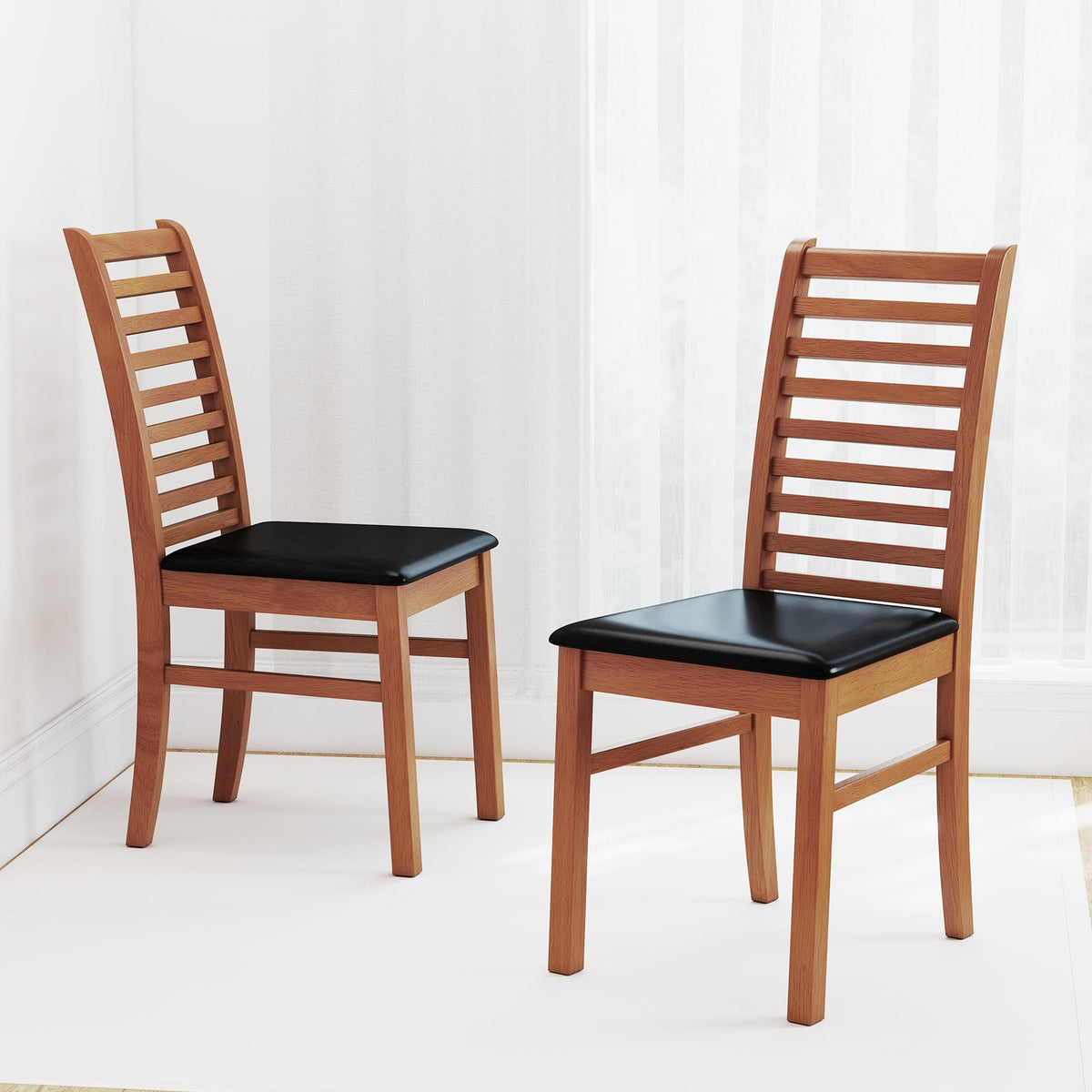 Set of 2 Wooden Dining Chairs with Rubber Wood Legs