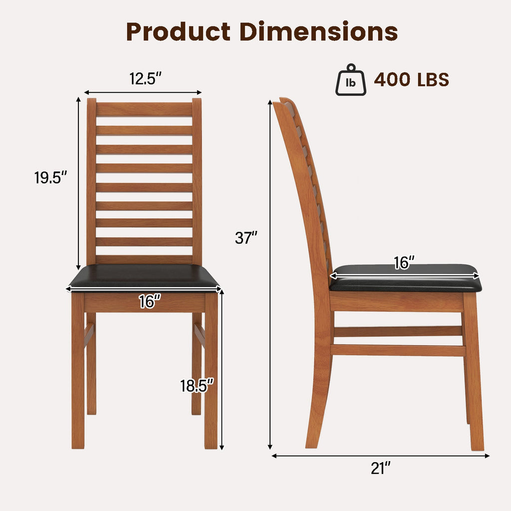 Set of 2 Wooden Dining Chairs with Rubber Wood Legs