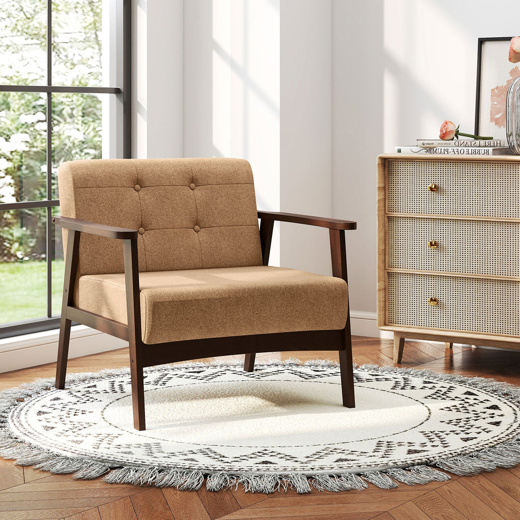 Rubber Wood Frame Accent Chair with Armrest