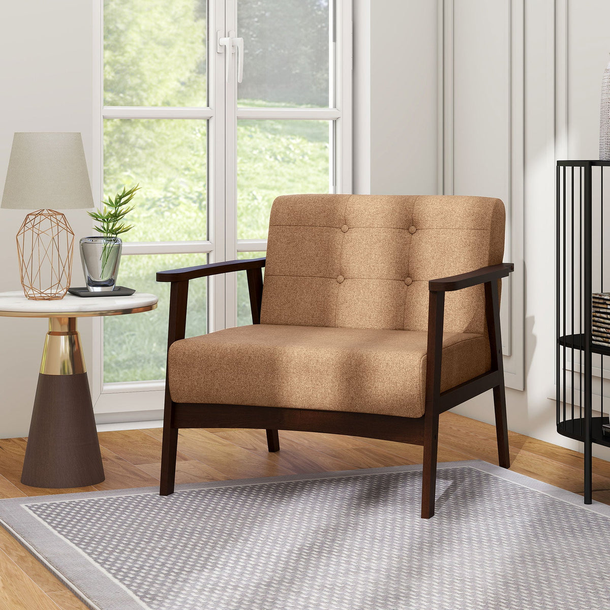 Rubber Wood Frame Accent Chair with Armrest