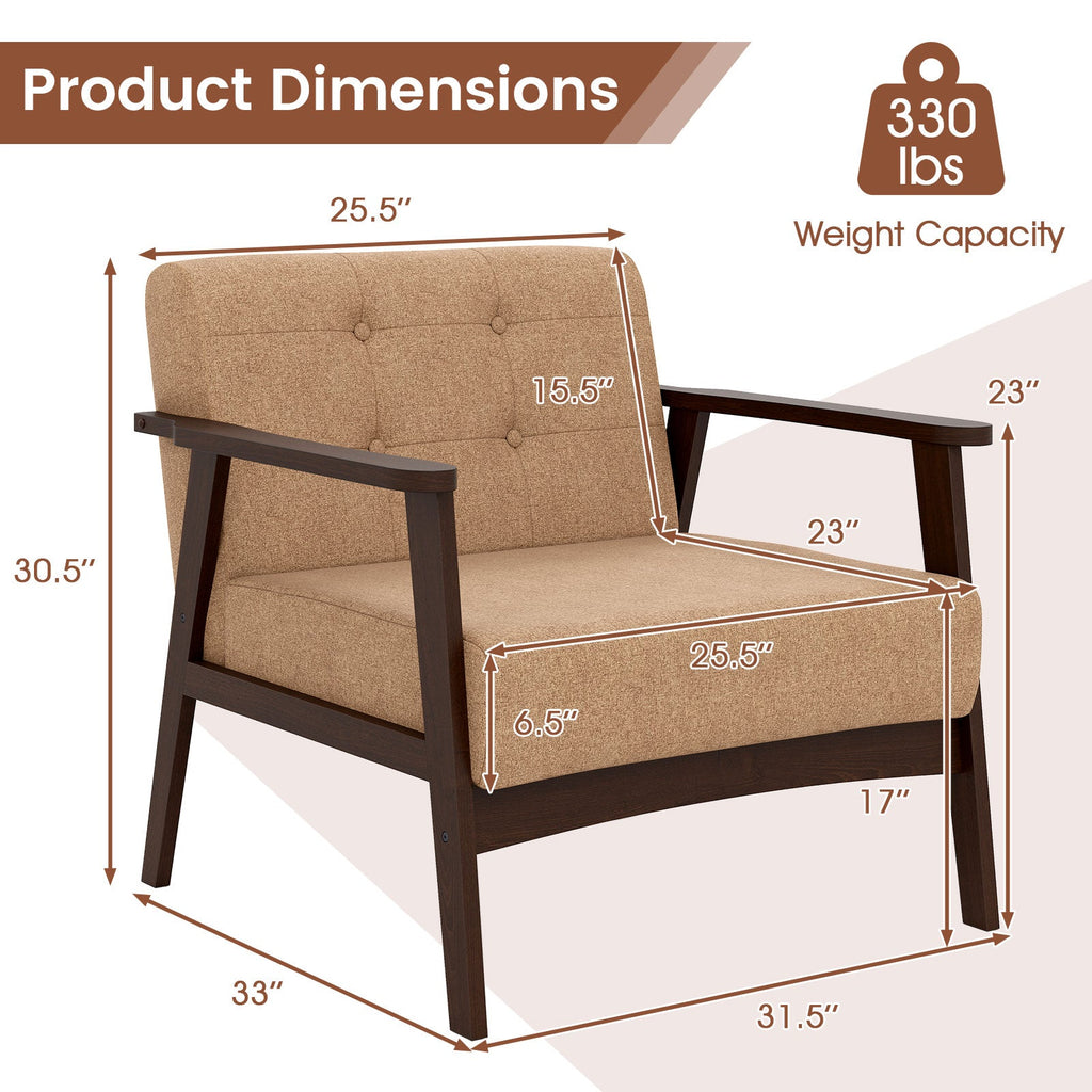 Rubber Wood Frame Accent Chair with Armrest