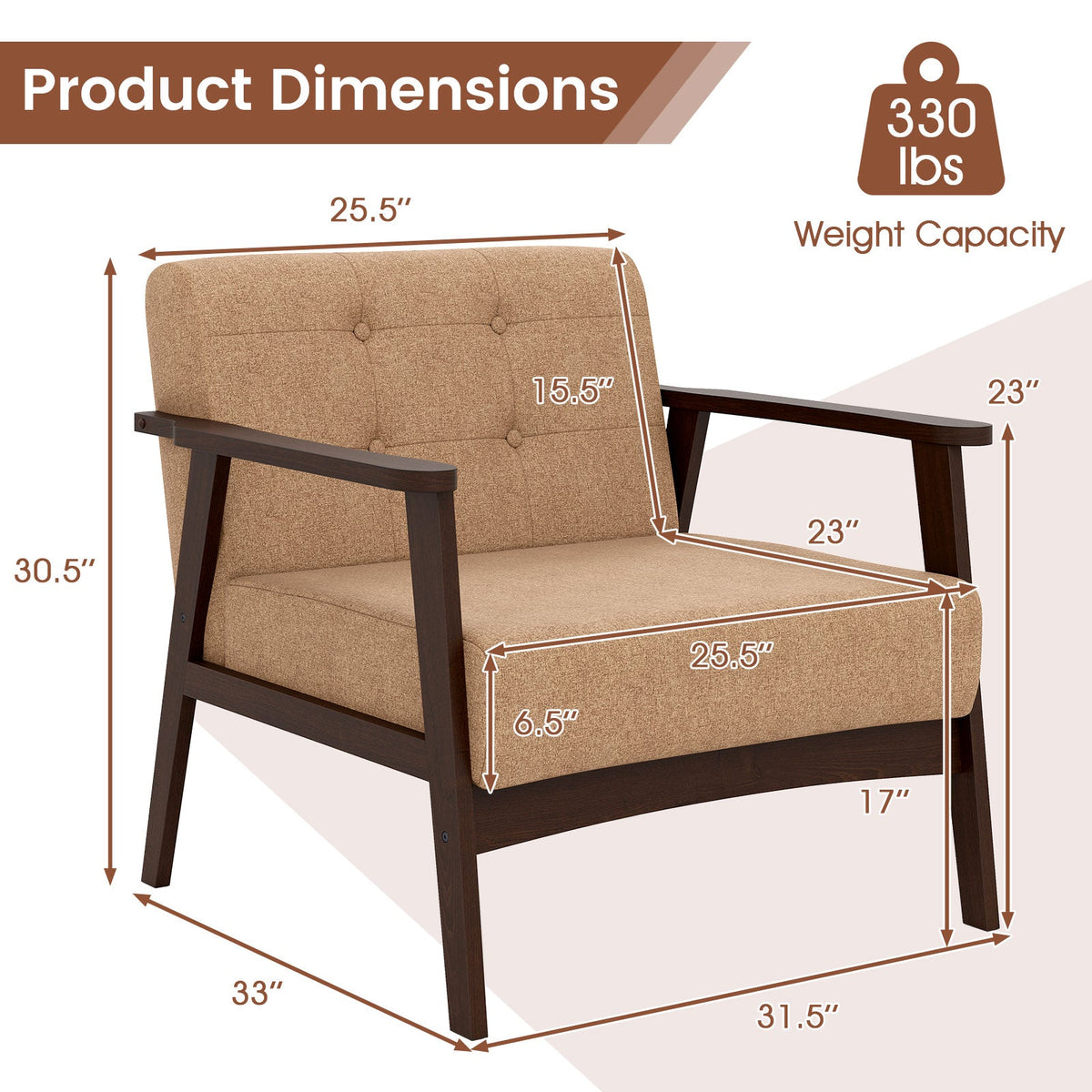 Rubber Wood Frame Accent Chair with Armrest
