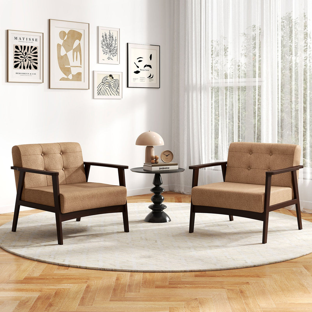Rubber Wood Frame Accent Chair with Armrest