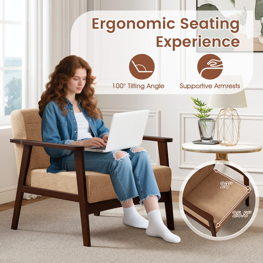 Rubber Wood Frame Accent Chair with Armrest