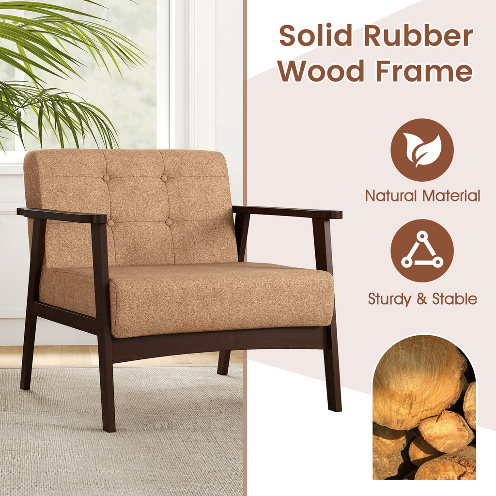 Rubber Wood Frame Accent Chair with Armrest