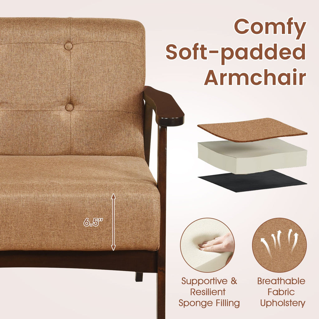 Rubber Wood Frame Accent Chair with Armrest