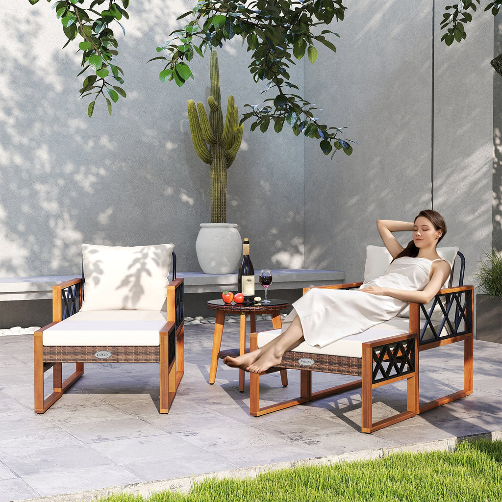 5 Pieces Patio Set, Rattan Outdoor Conversation Set with Acacia Wood