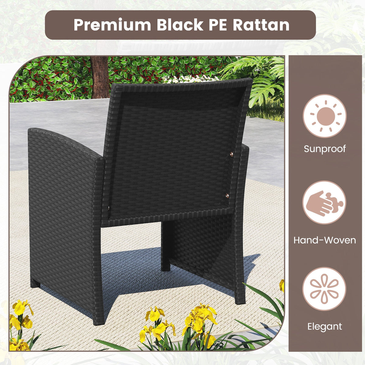4 Pieces Patio Set with Tempered Glass Tabletop and Removable Cushion