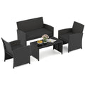 4 Pieces Patio Set with Tempered Glass Tabletop and Removable Cushion