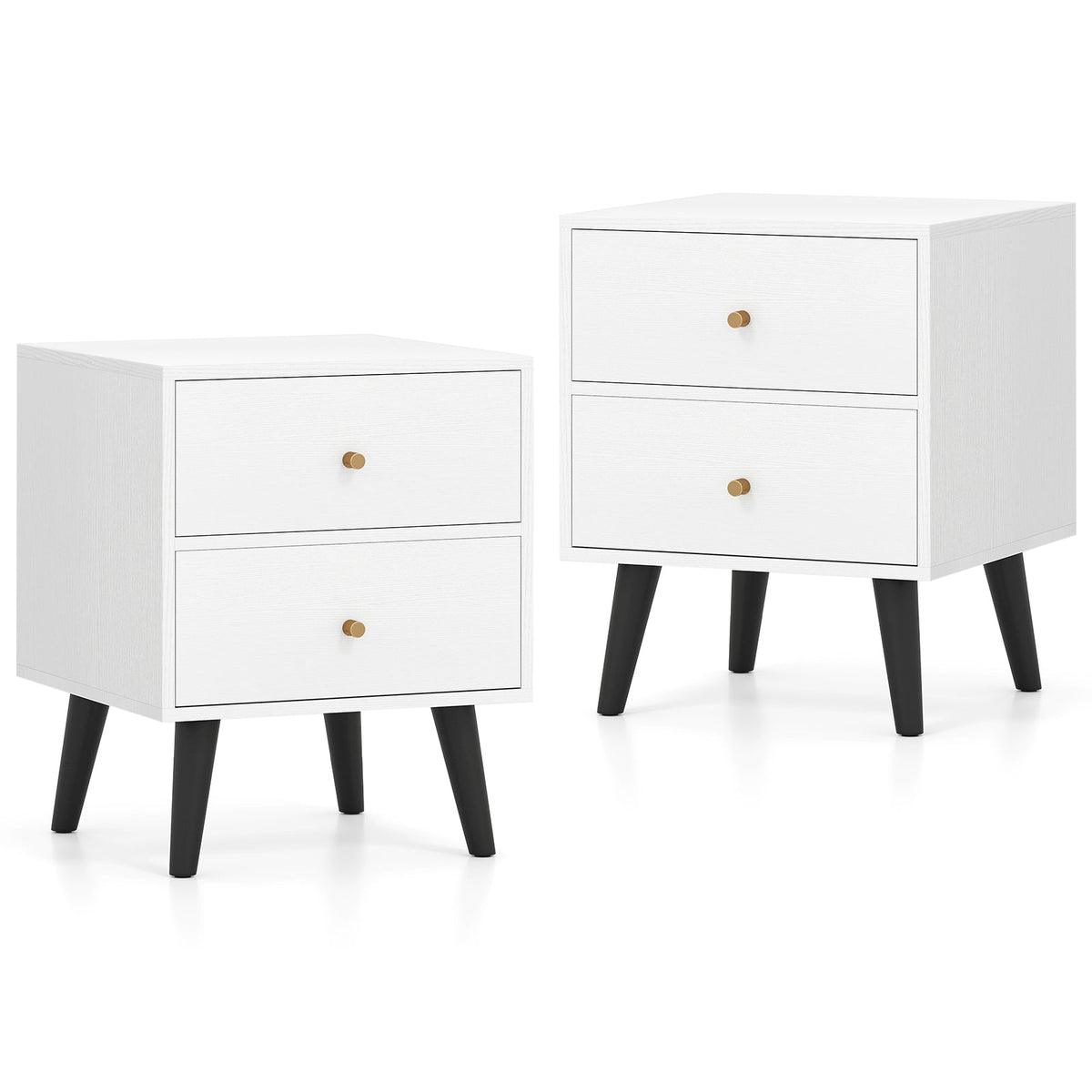 Nightstand Set of 2 Mid Century Modern Bedside Table with Golden Knobs