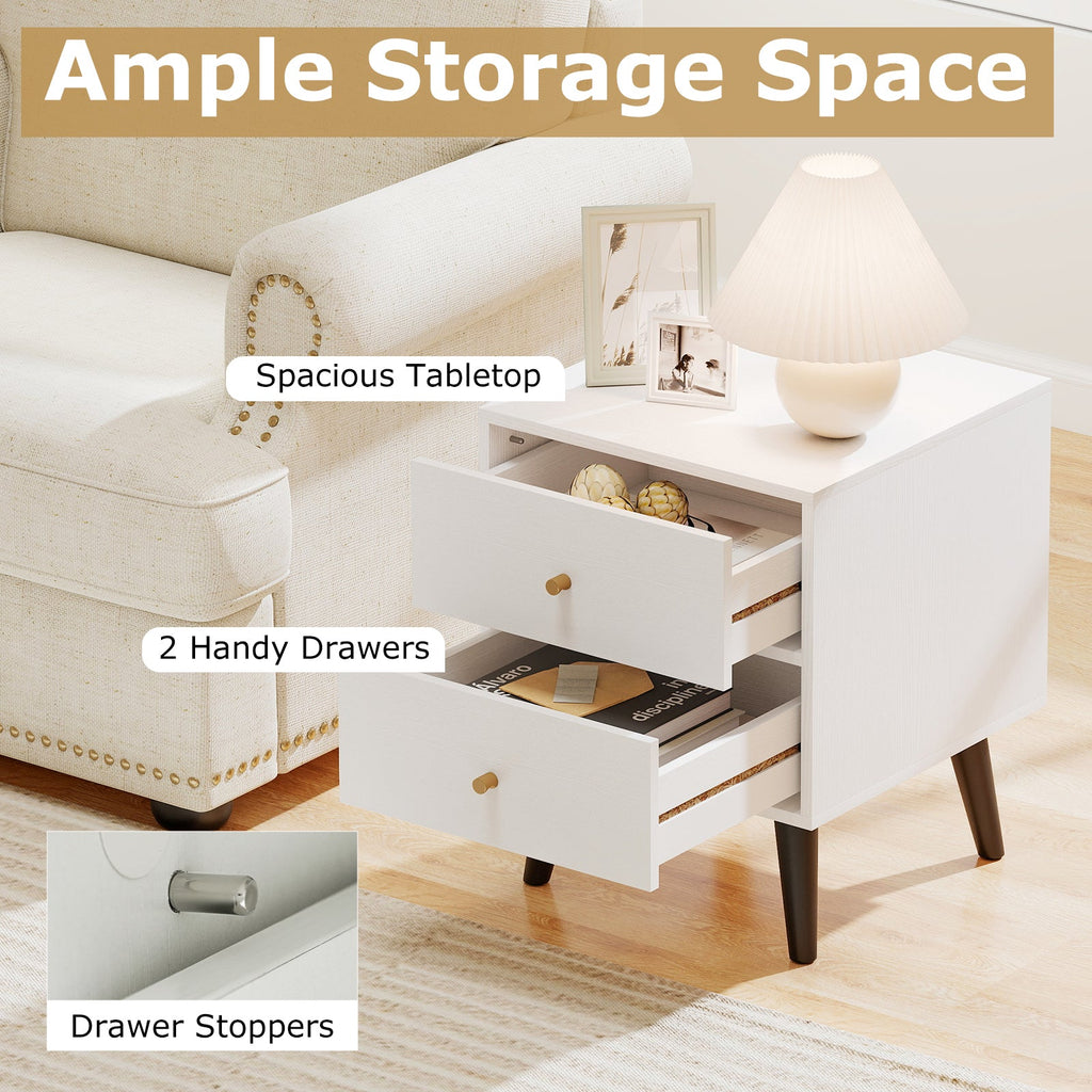 Nightstand Set of 2 Mid Century Modern Bedside Table with Golden Knobs