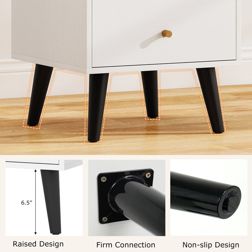Nightstand Set of 2 Mid Century Modern Bedside Table with Golden Knobs